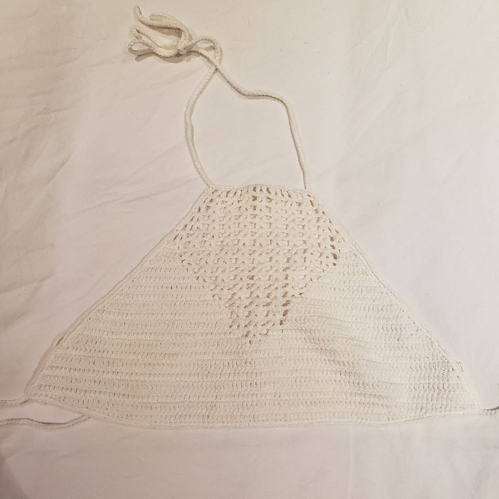 3 for $40 Crochet halter crop top white size Small